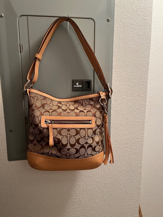 Coach Handbags - Coach 9362 Khaki Jacquard Leather Shoulder Crossbody Bag